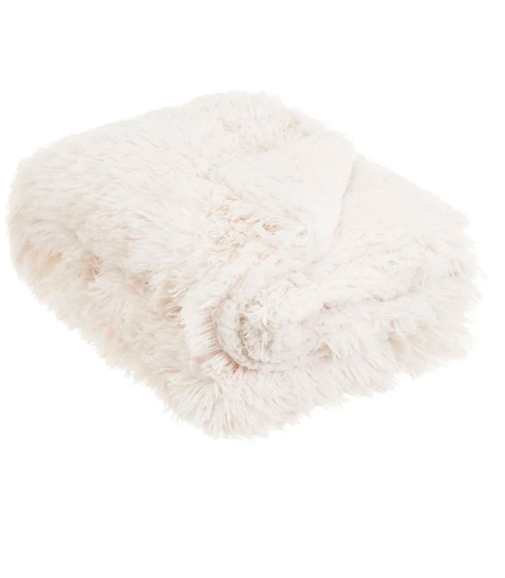 wadiga Plaid fausse fourrure sherpa blanc crème 125x150cm