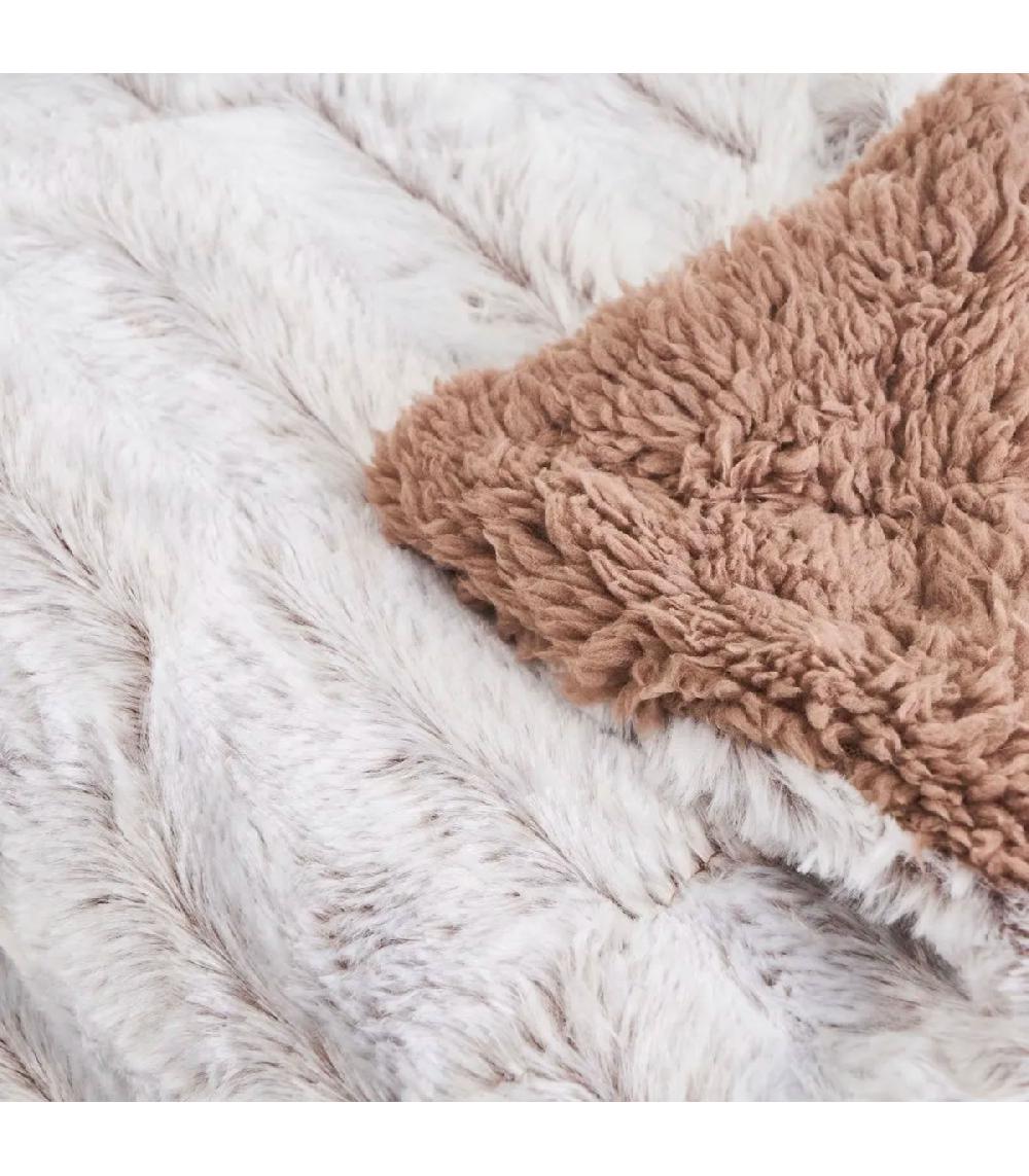 Wadiga Plaid Fausse Fourrure Sherpa Blanc Et Marron 125x150cm