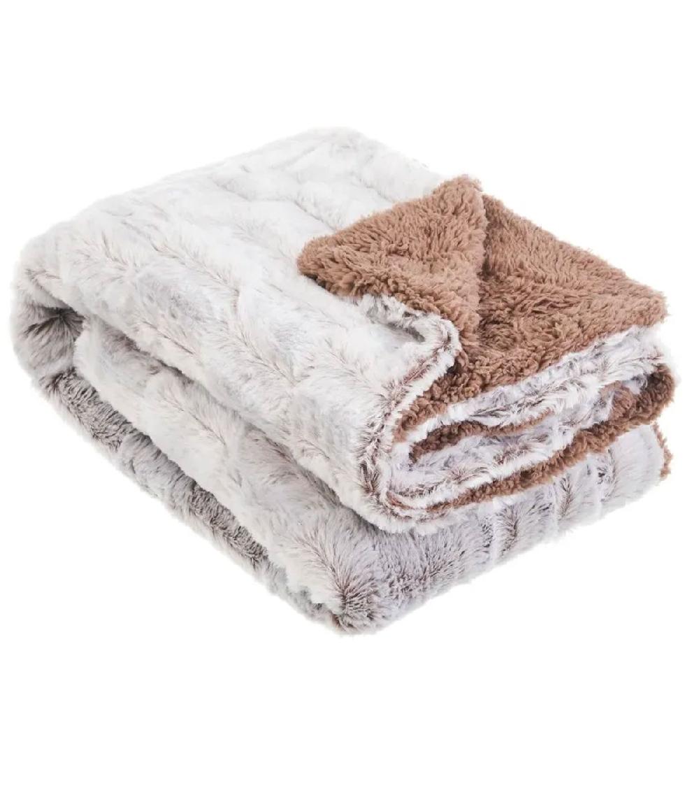 wadiga Plaid fausse fourrure sherpa blanc et marron 125x150cm