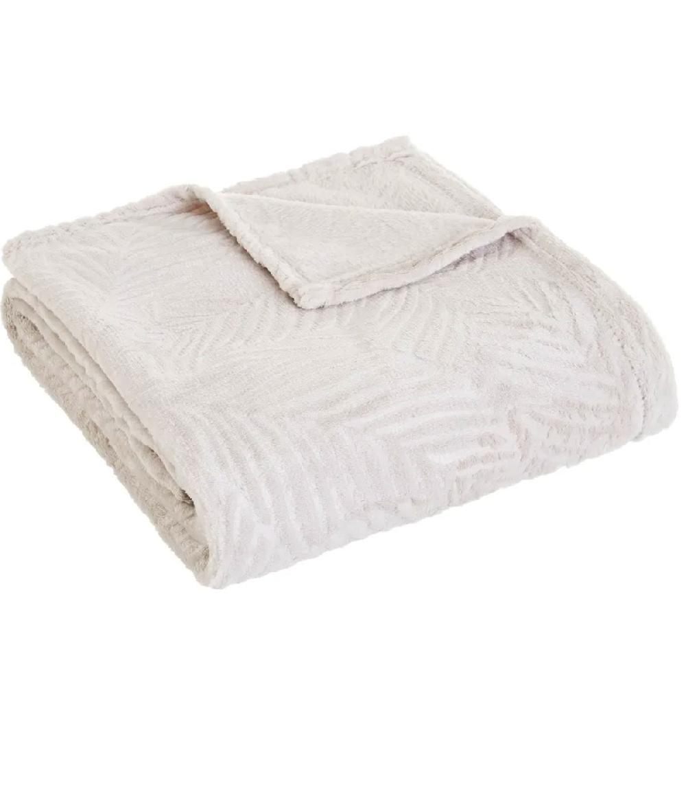 wadiga Plaid flanelle beige relief feuillage 130x160cm
