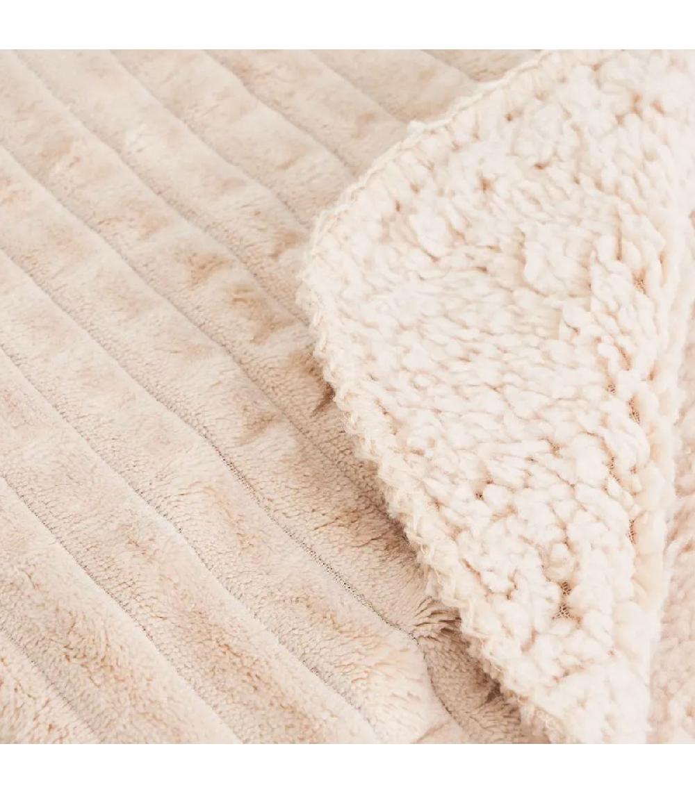 Wadiga Plaid Flanelle Et Fausse Fourrure Sherpa Beige 125x150cm