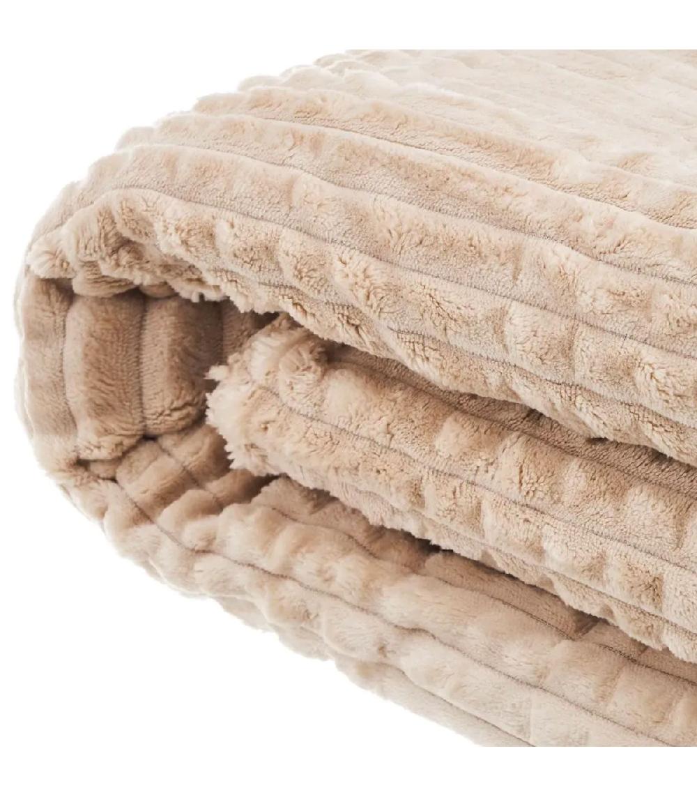 Wadiga Plaid Flanelle Et Fausse Fourrure Sherpa Beige 125x150cm