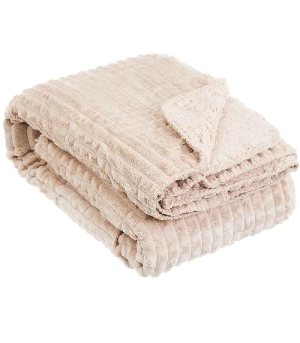 wadiga Plaid flanelle et fausse fourrure sherpa beige 125x150cm
