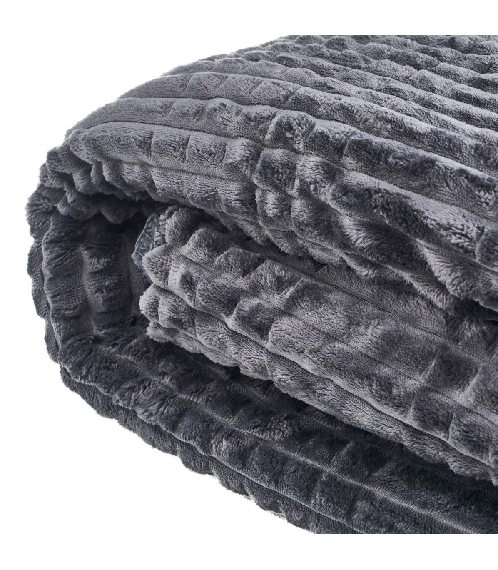 Wadiga Plaid Flanelle Et Fausse Fourrure Sherpa Gris 125x150cm