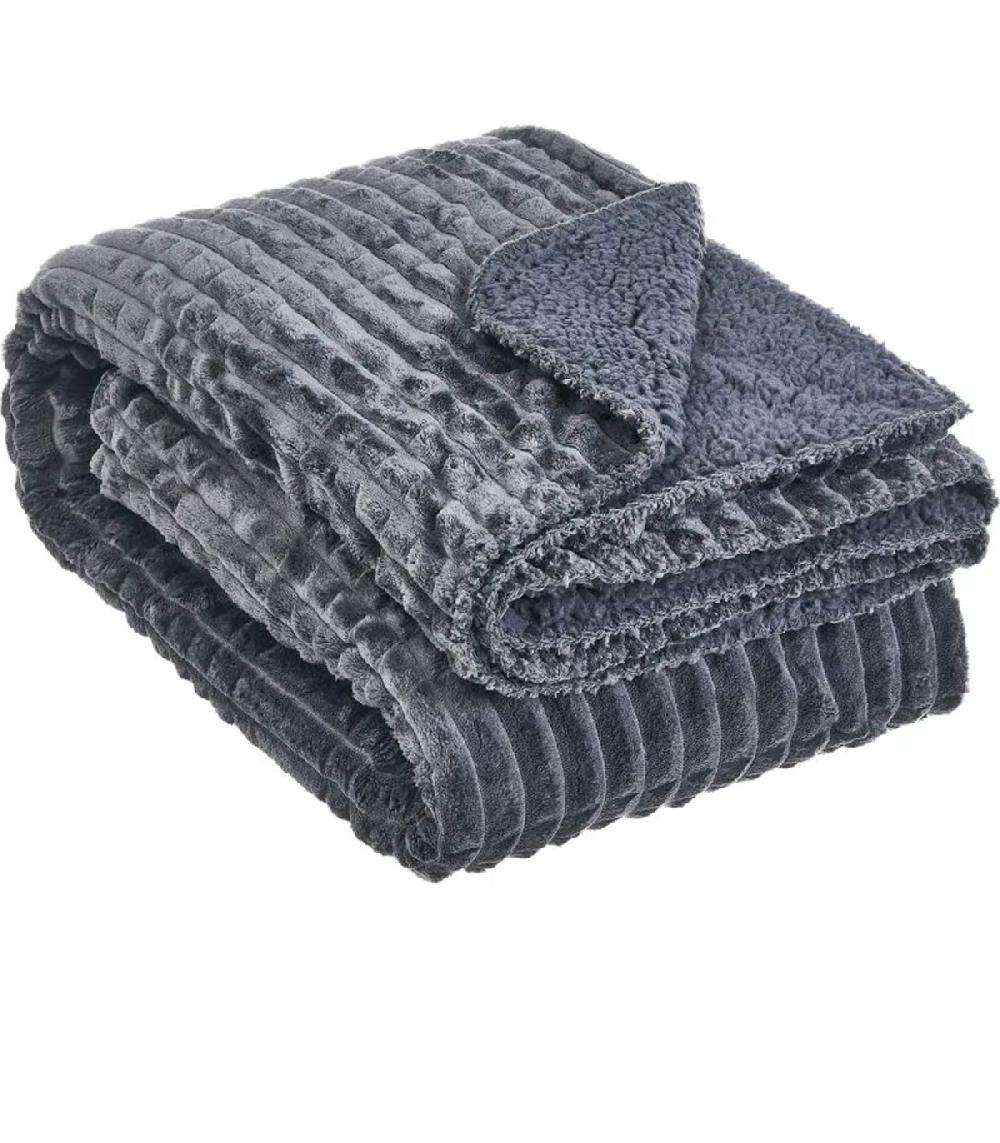 wadiga Plaid flanelle et fausse fourrure sherpa gris 125x150cm