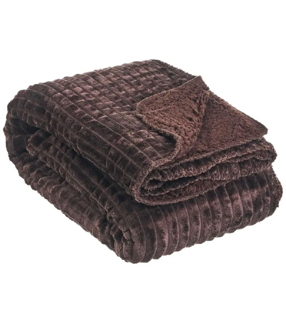 wadiga Plaid flanelle et fausse fourrure sherpa marron 125x150cm