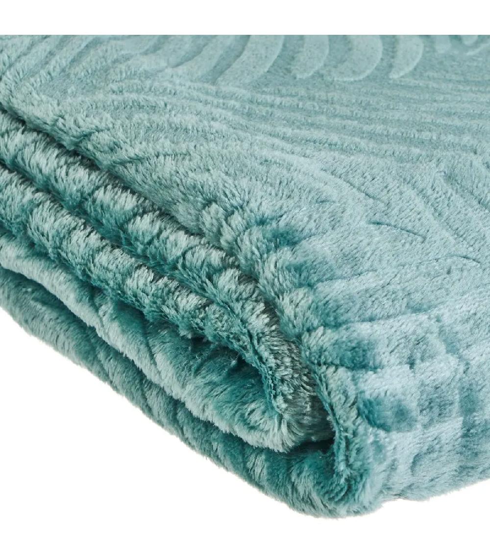 Wadiga Plaid Flanelle Vert Relief Feuillage 130x160cm