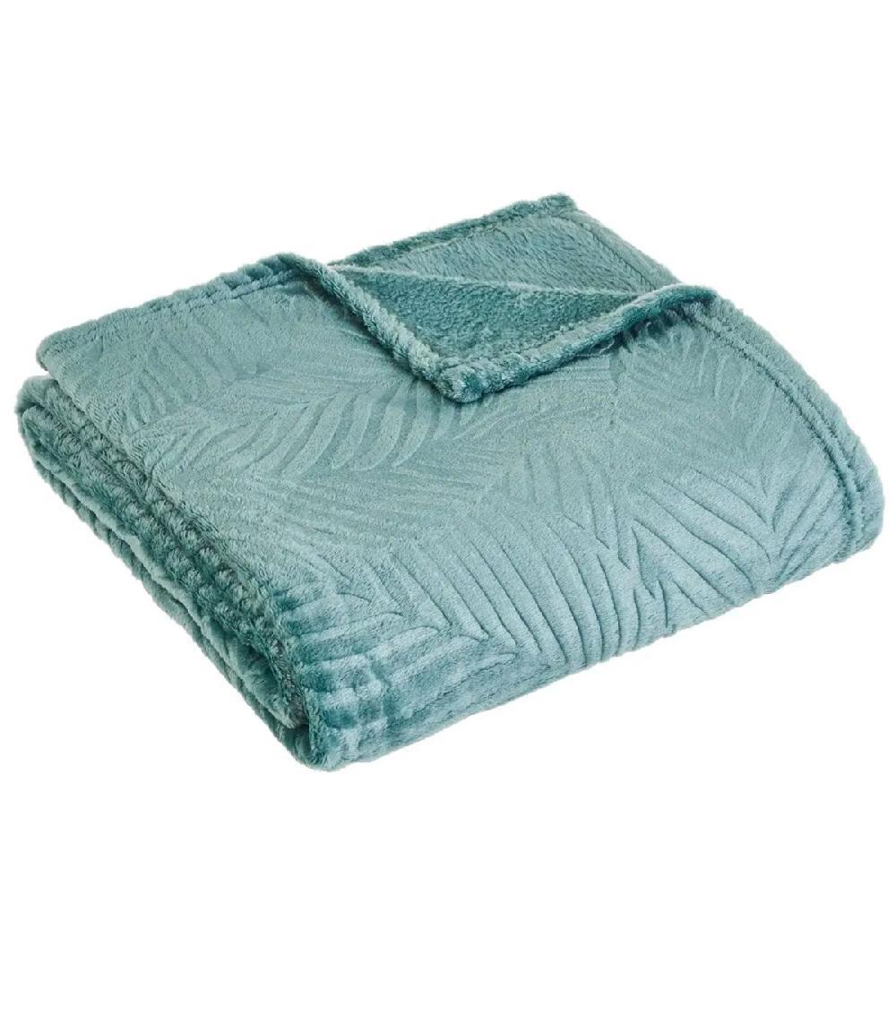 wadiga Plaid flanelle vert relief feuillage 130x160cm