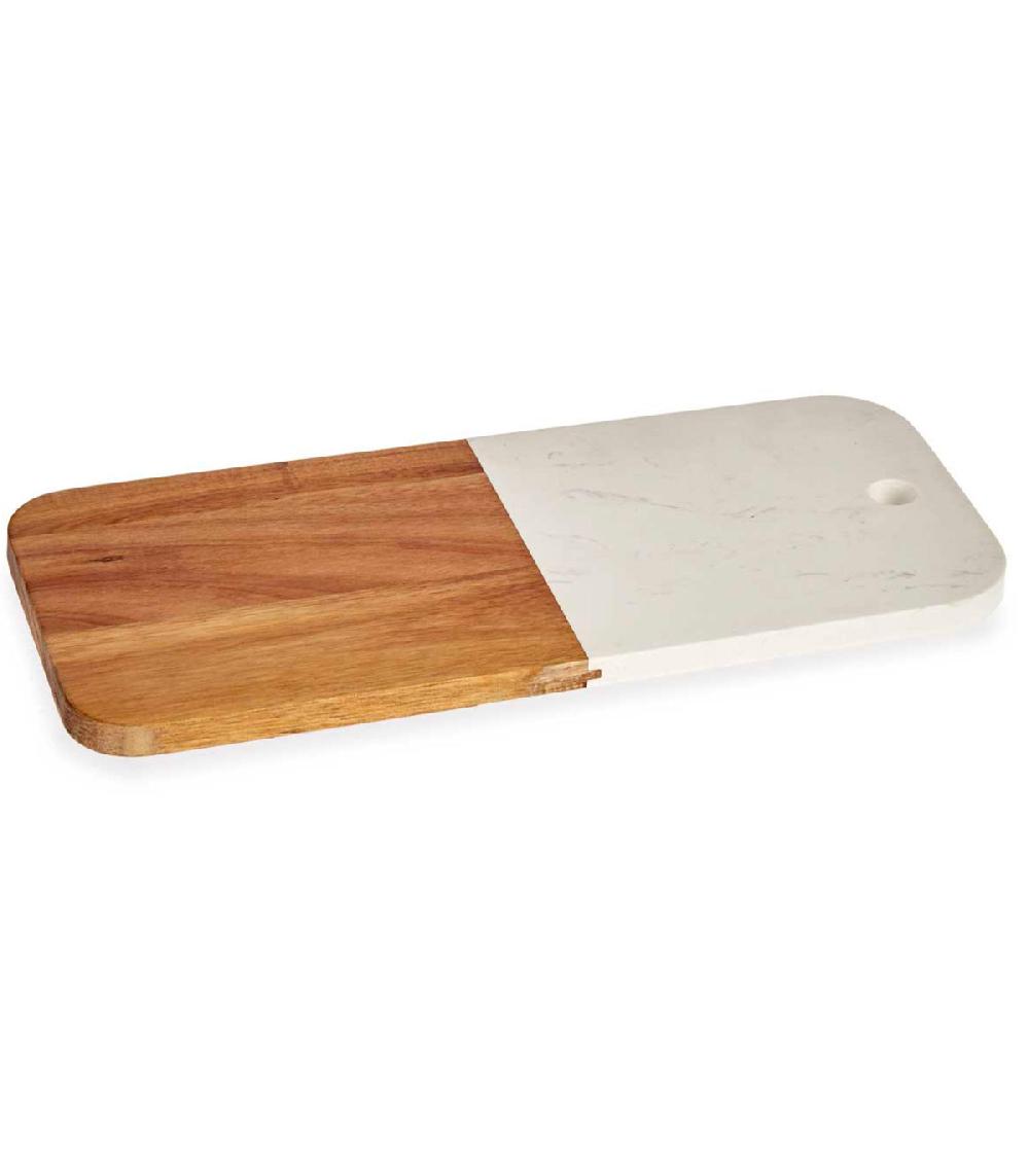 wadiga Planche à découper en acacia et marbre blanc 38x18x1.5cm