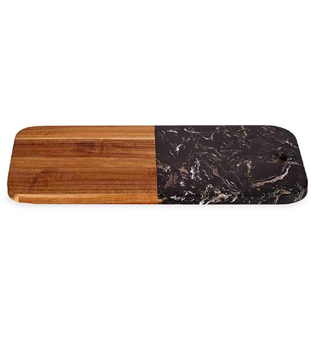 Wadiga Planche à Découper En Acacia Et Marbre Noir 38x18x1.5cm