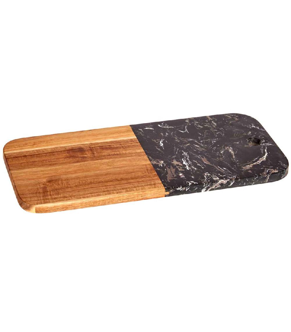wadiga Planche à découper en acacia et marbre noir 38x18x1.5cm