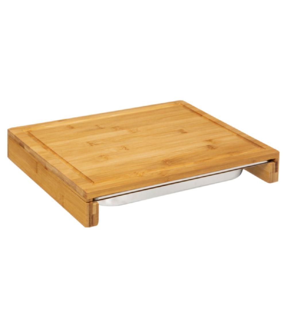 Wadiga Planche à Découper En Bambou Avec Bac Inox - 35x28x5.5cm