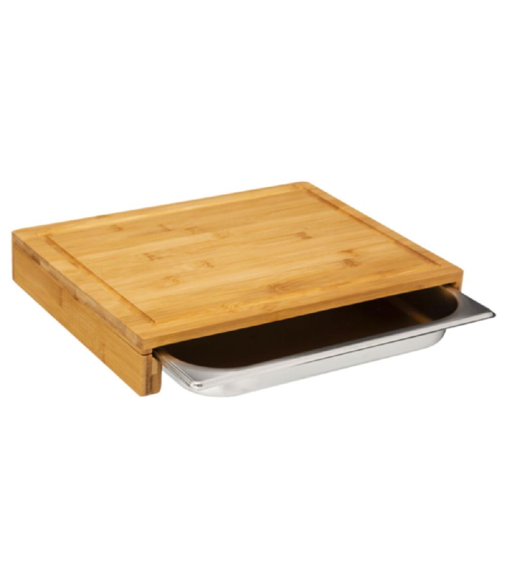 wadiga Planche à découper en bambou avec bac inox - 35x28x5.5cm