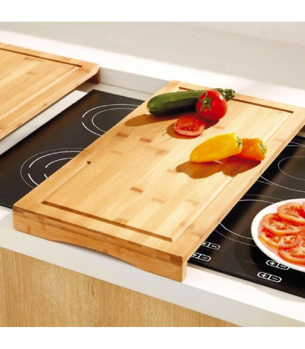 Wadiga Planche à Découper En Bambou Cache Plaque Vitrocéramique 52x28x4.5cm