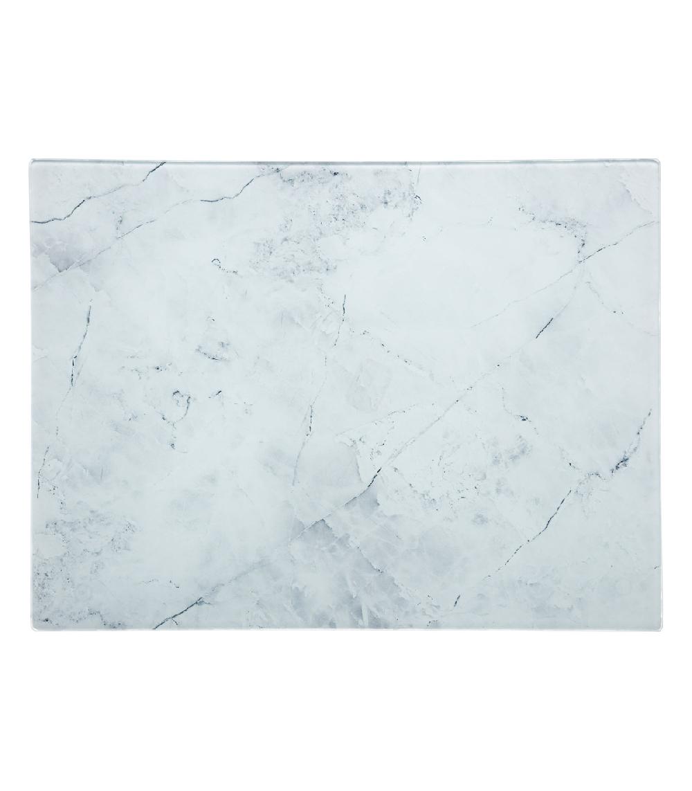 Wadiga Planche à Découper En Verre Trempé Motif Marbre Blanc