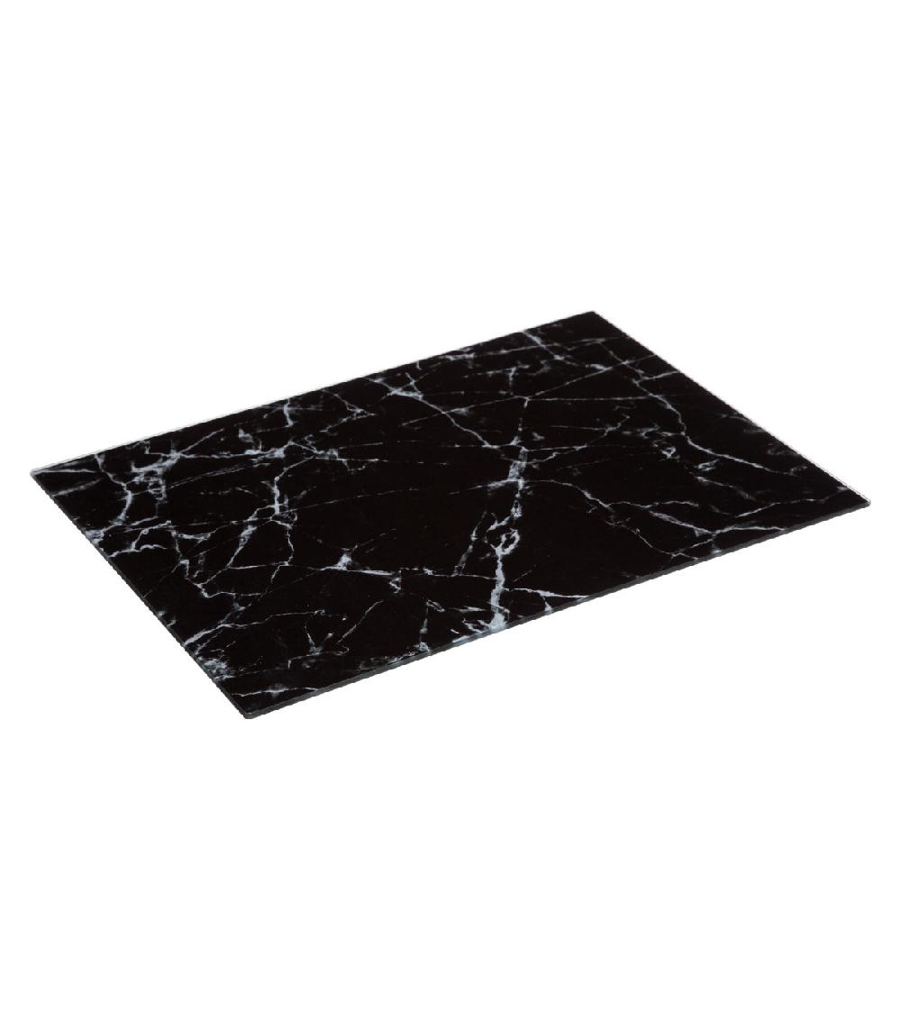 wadiga Planche à découper en verre trempé motif marbre noir