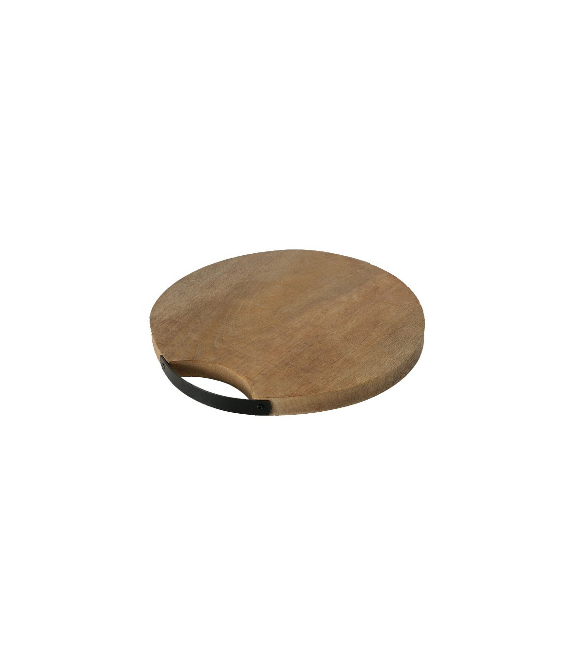 wadiga Planche à Découper Ronde en Bois de Manguier et Métal Noir