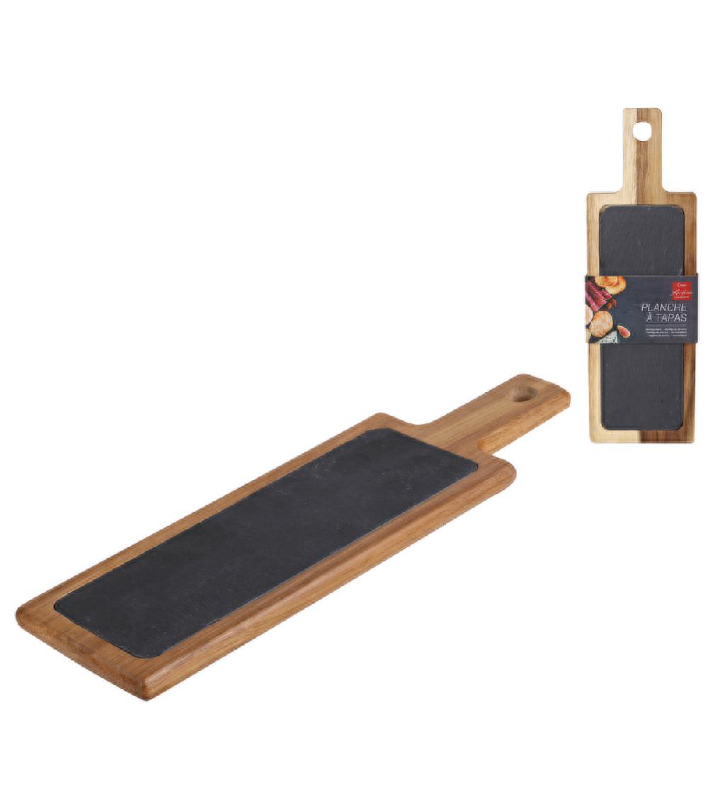Wadiga Planche à Tapas Bois D'acacia Et Ardoise - 37x12x1.5cm
