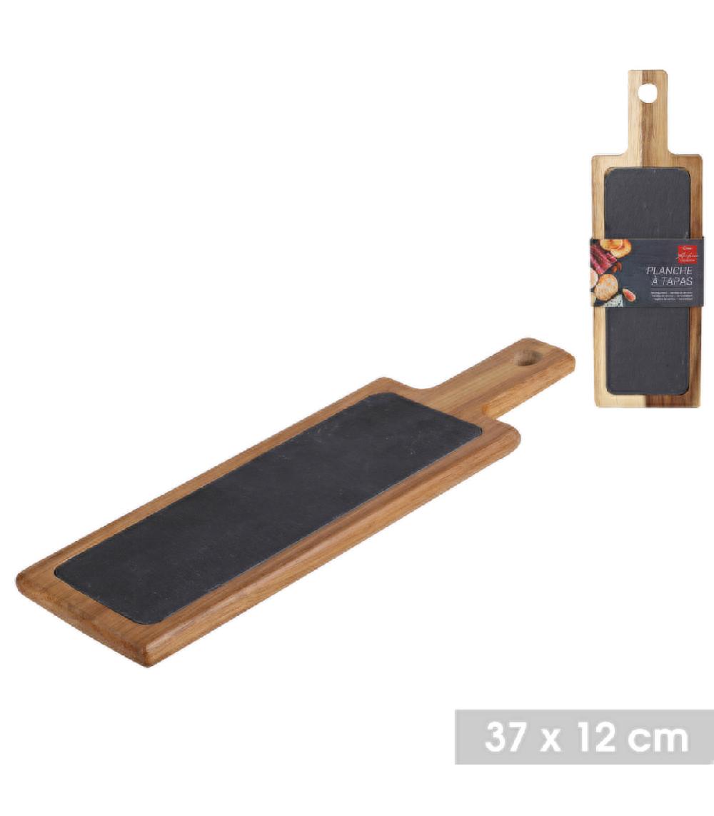 Wadiga Planche à Tapas Bois D'acacia Et Ardoise - 37x12x1.5cm