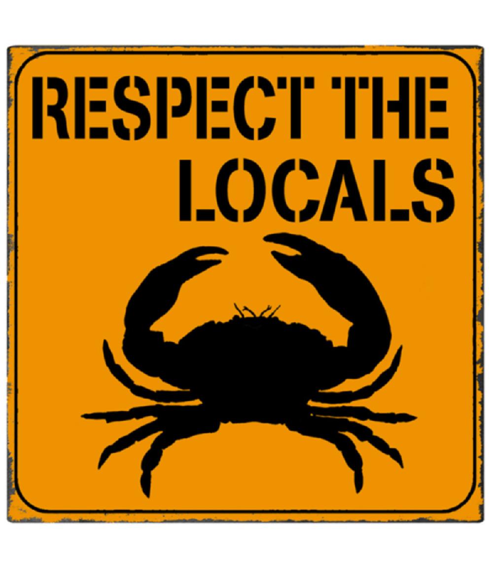 wadiga Plaque décorative murale métal Crabe Respect the locals - 25x25cm