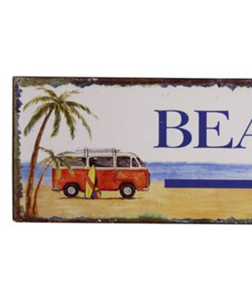 Wadiga Plaque Décorative Murale Métal Signalétique Beach - 39x15cm