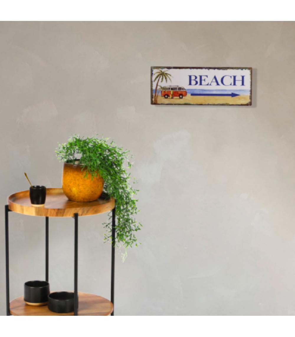 Wadiga Plaque Décorative Murale Métal Signalétique Beach - 39x15cm