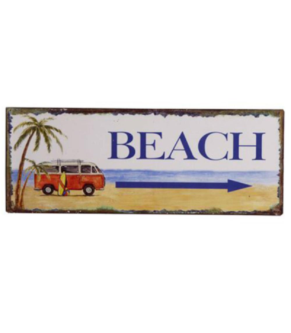 wadiga Plaque décorative murale métal signalétique beach - 39x15cm