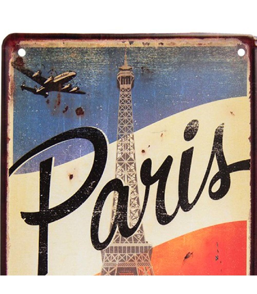 Wadiga Plaque Décorative Murale Métal Vintage Paris France 20x30cm