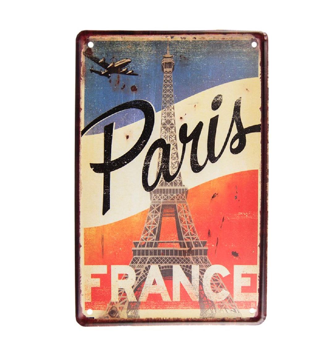 wadiga Plaque décorative murale métal vintage Paris France 20x30cm
