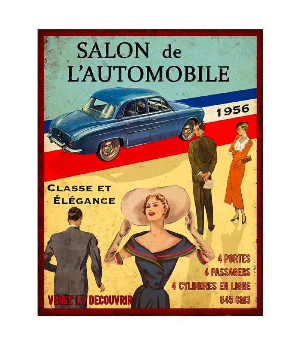 wadiga Plaque décorative murale métal vintage salon de l'auto 1956 22x28cm
