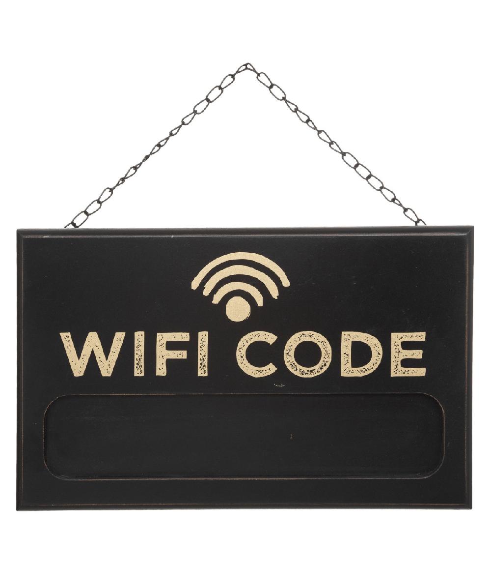 wadiga Plaque signalétique en bois noir Code Wifi 35x22x2.4cm
