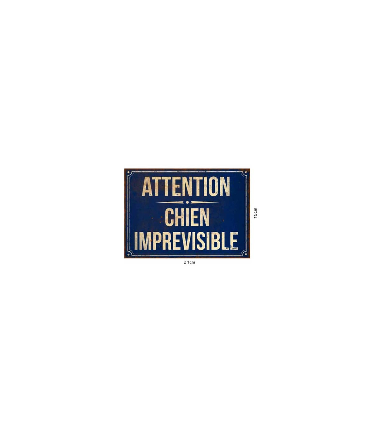 Wadiga Plaque Signalétique Métal Bleu Attention Chien Imprévisible