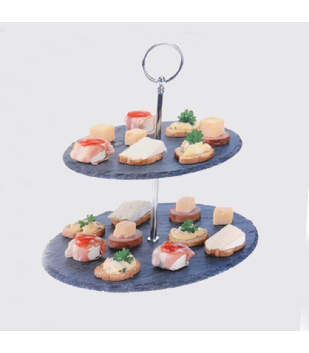 Wadiga Plat De Présentation 2 étages En Ardoise 25x25x24cm