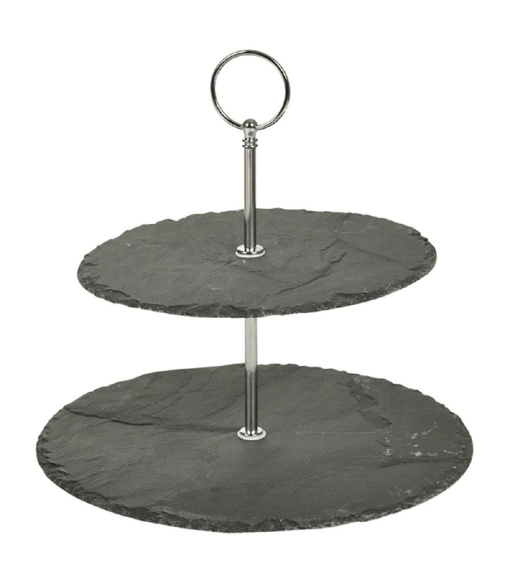 wadiga Plat de présentation 2 étages en ardoise 25x25x24cm