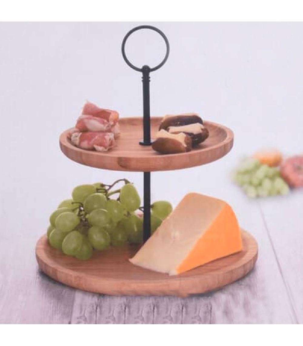 Wadiga Plat De Présentation 2 étages En Bambou 21.5x21.5x23.5cm