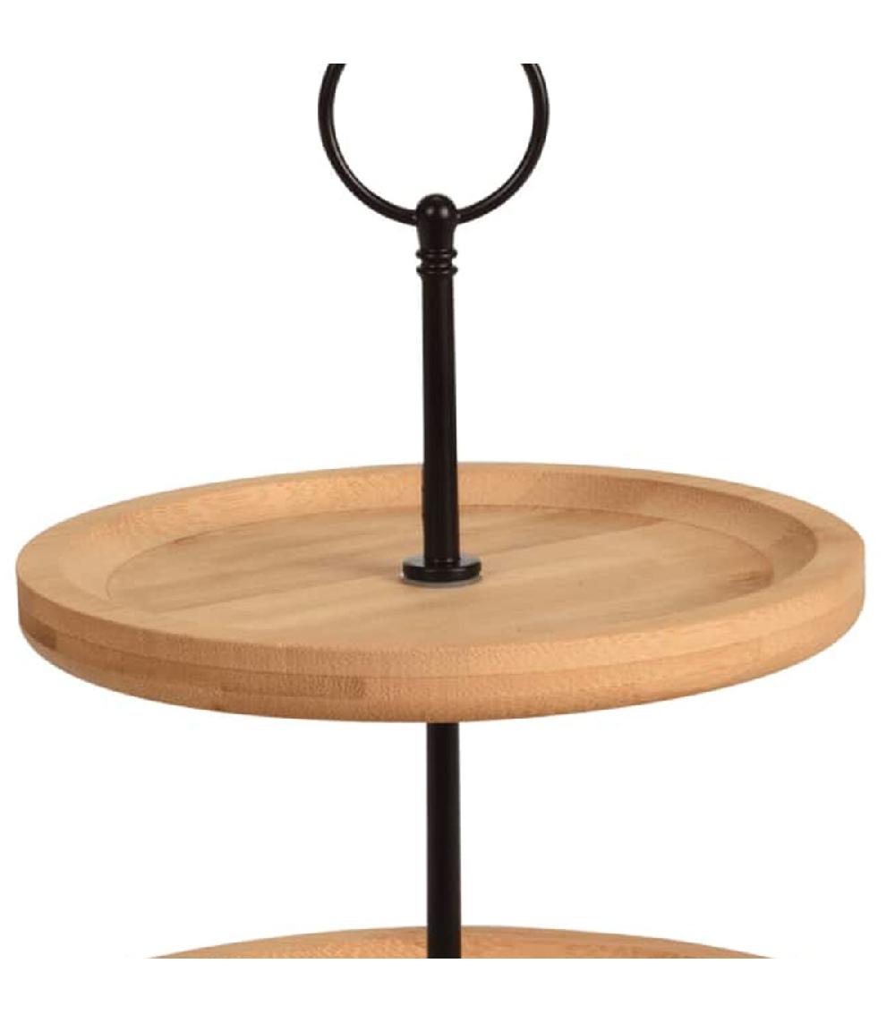 Wadiga Plat De Présentation 2 étages En Bambou 21.5x21.5x23.5cm