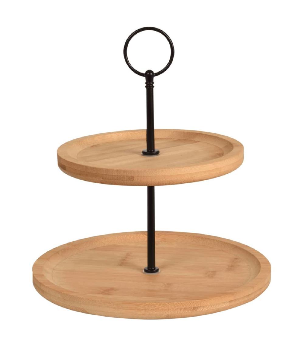 wadiga Plat de présentation 2 étages en bambou 21.5x21.5x23.5cm