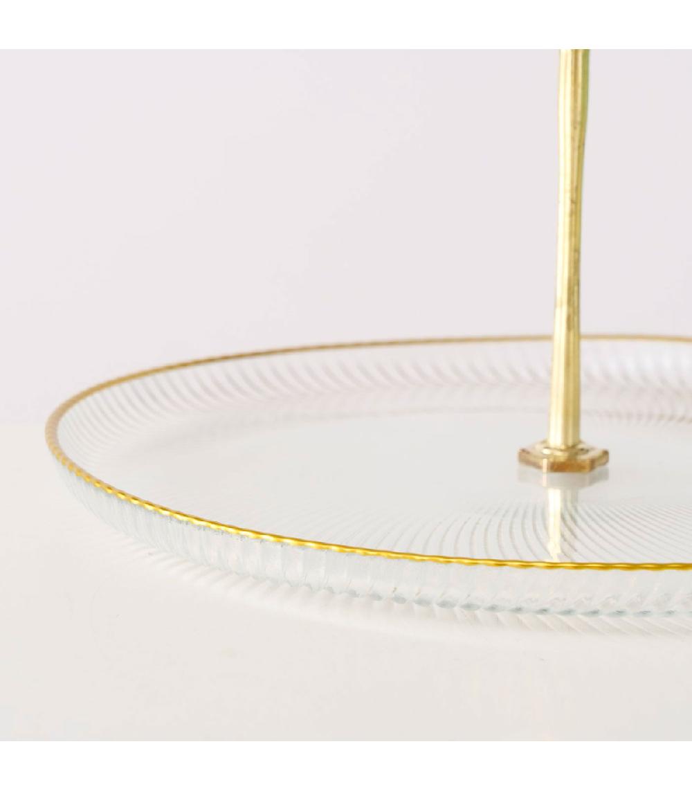 Wadiga Plat De Présentation 2 étages En Verre Strié Et Métal Doré 21.5x21.5x25cm