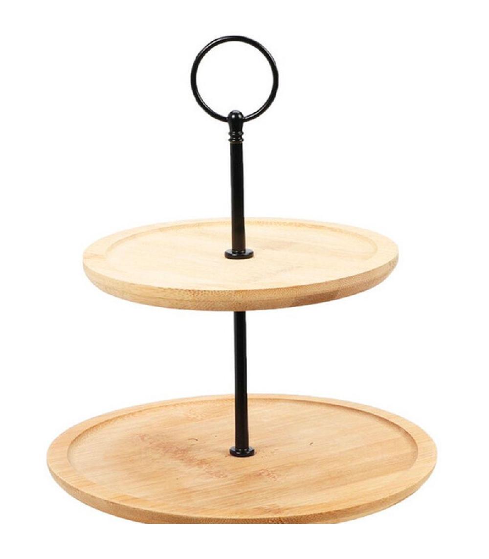 Wadiga Plat De Présentation 3 étages En Bambou 28x28x40cm