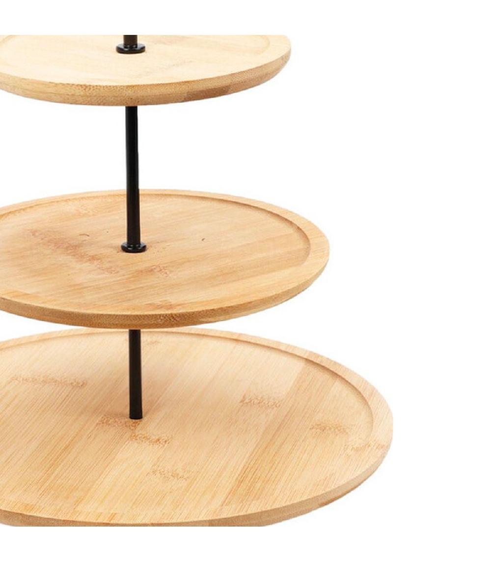 Wadiga Plat De Présentation 3 étages En Bambou 28x28x40cm