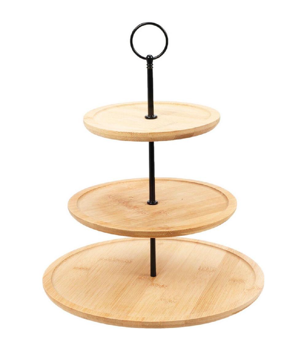 wadiga Plat de présentation 3 étages en bambou 28x28x40cm