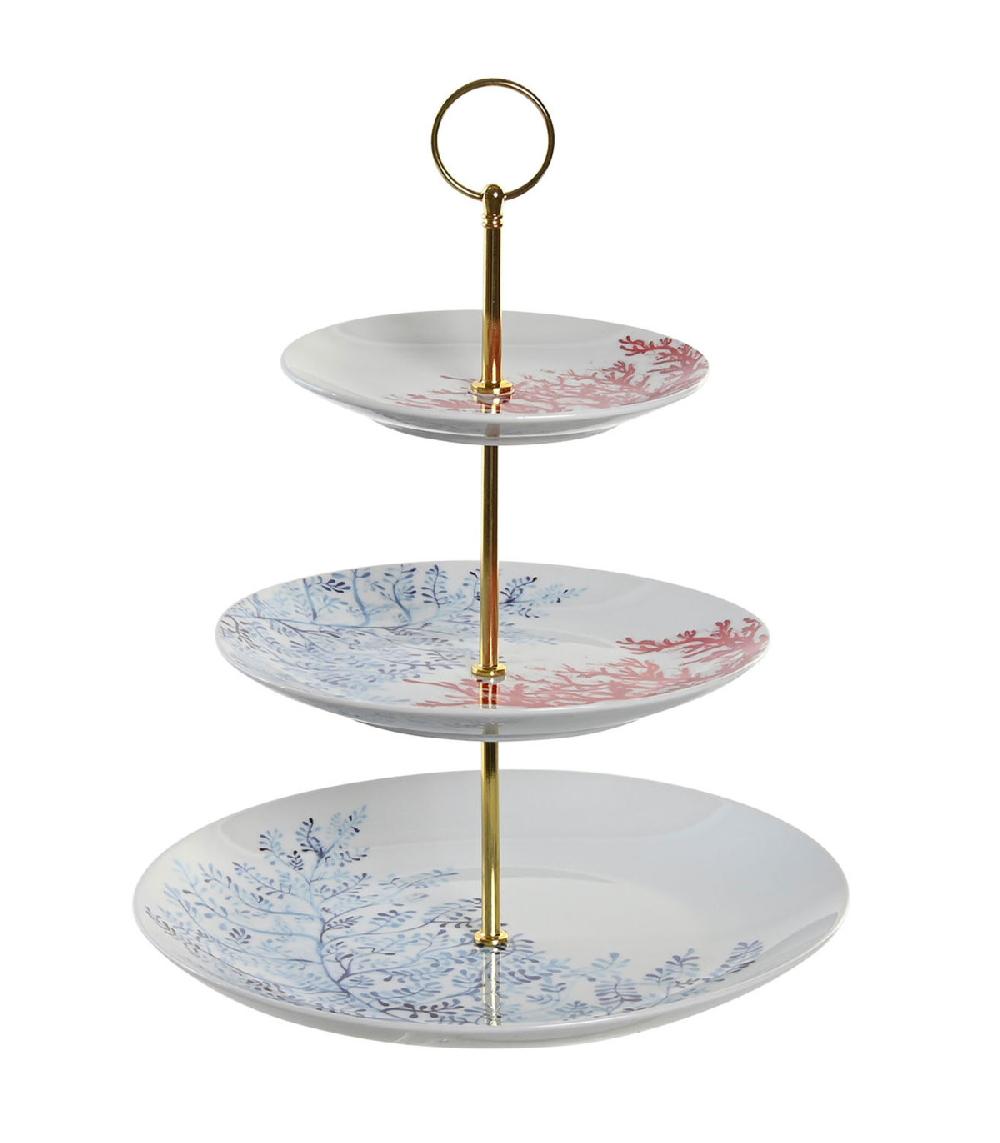 wadiga Plat de présentation fruits ou gâteaux 3 étages en porcelaine
