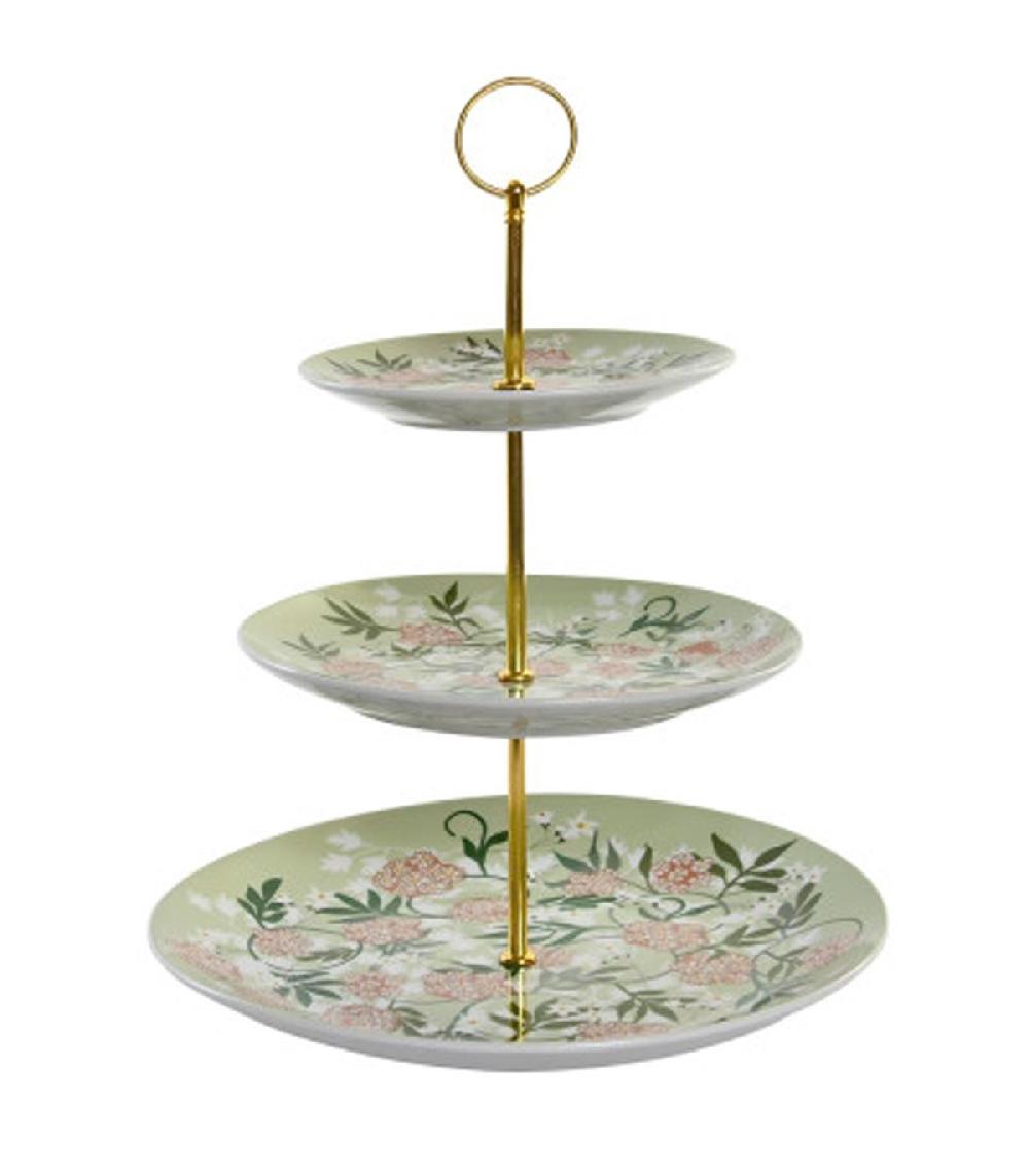 wadiga Plat de présentation fruits ou gâteaux 3 étages en porcelaine 27x27x34cm