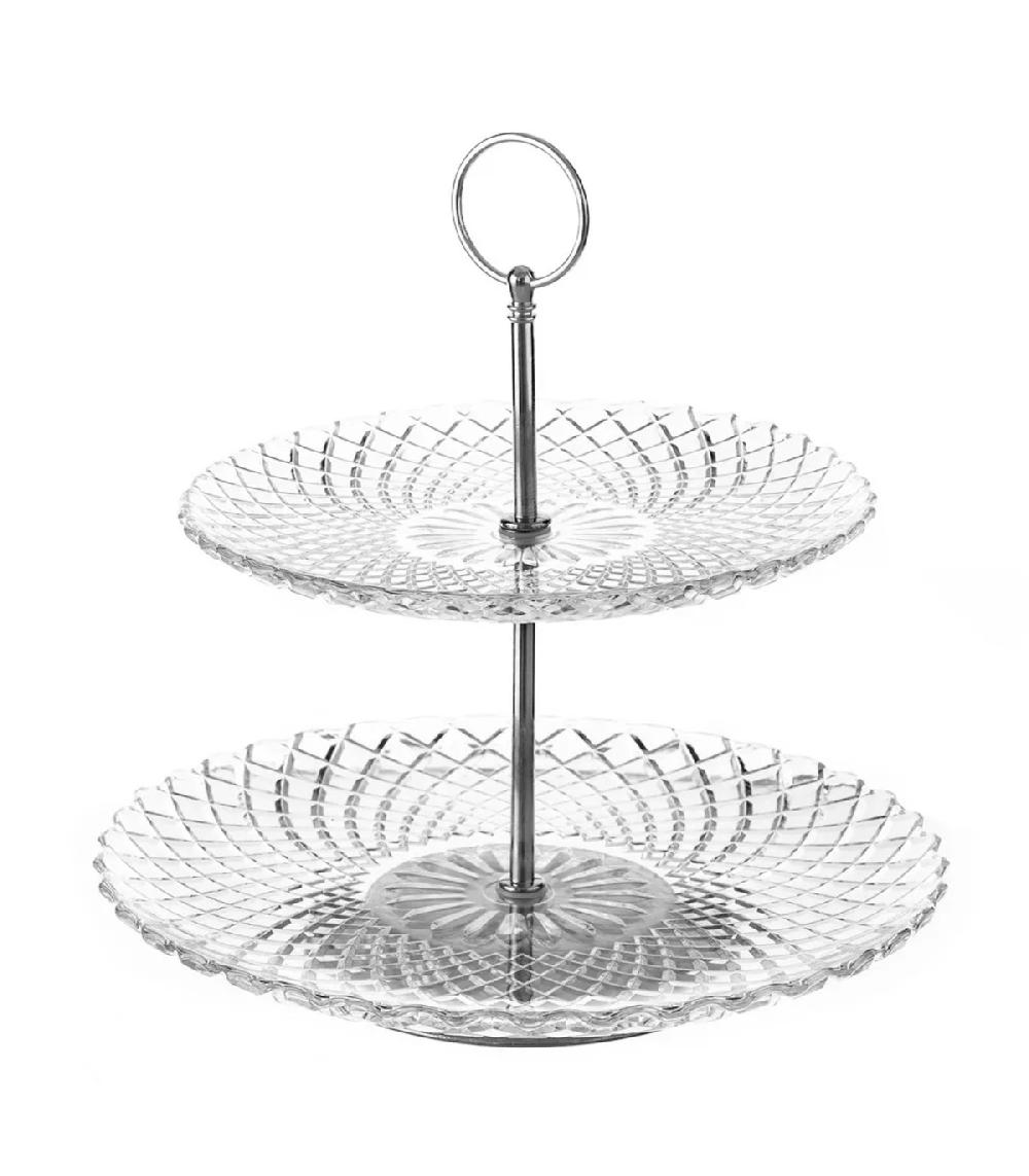 wadiga Plat de présentation fruits ou gâteaux à 2 étages en verre harlequin