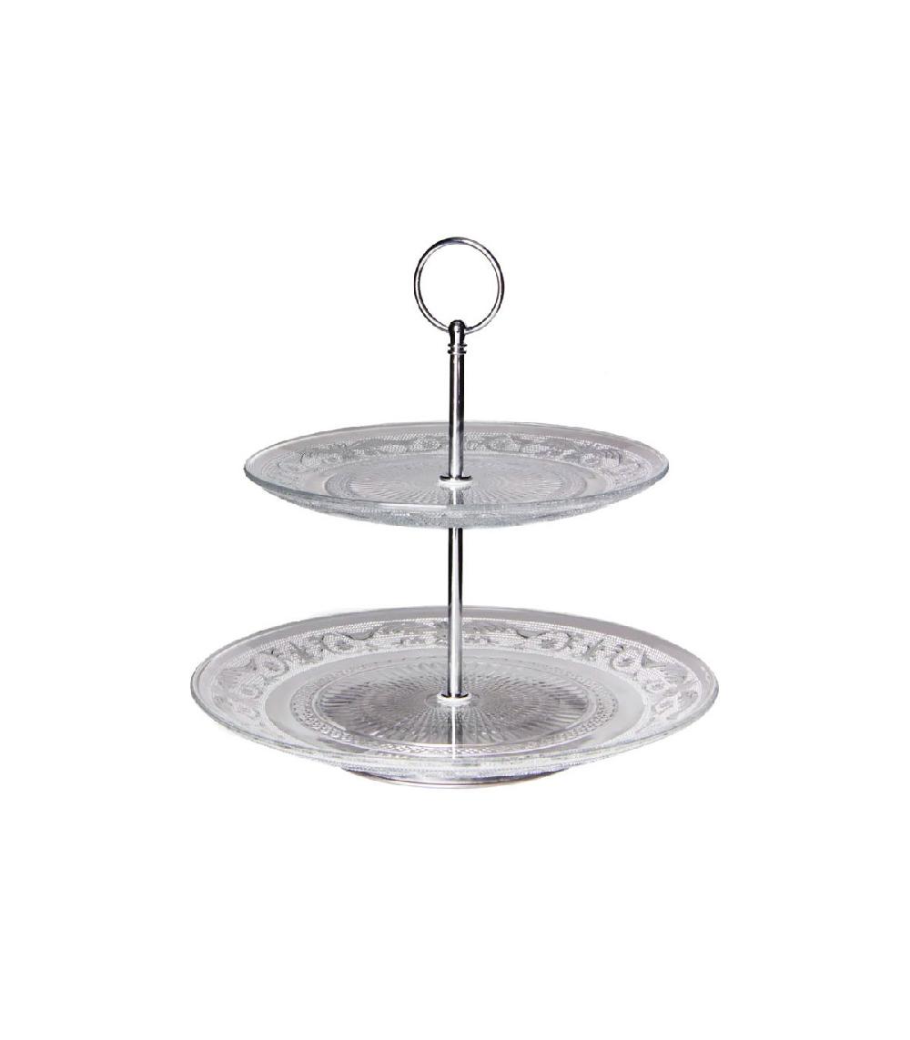 wadiga Plat de présentation fruits ou gâteaux à 2 étages en verre - 20x25x25cm
