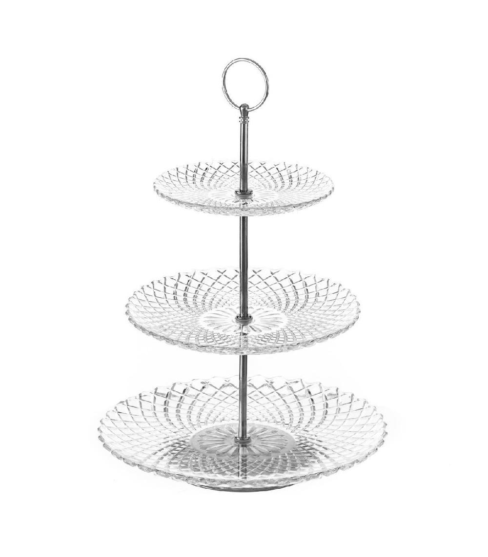 wadiga Plat de présentation fruits ou gâteaux à 3 étages en verre harlequin