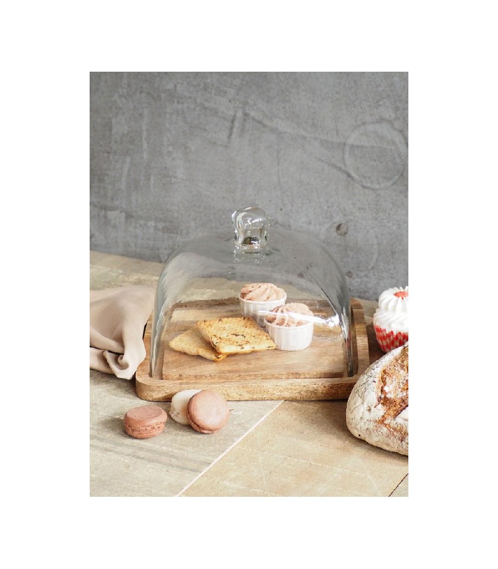 Wadiga Plateau à Fromage Ou Gâteau En Bois Et Cloche En Verre Carré