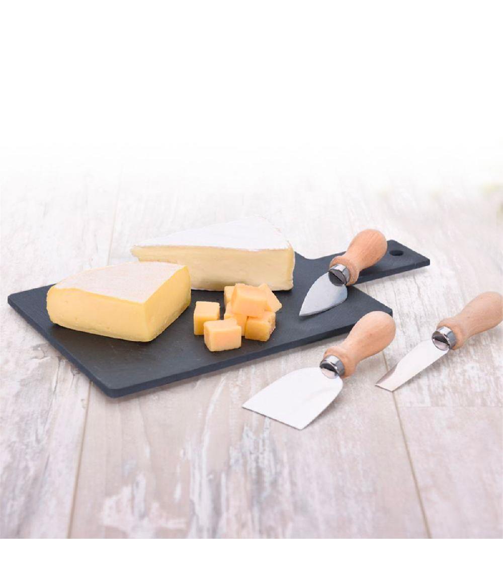 Wadiga Plateau à Fromages En Ardoise Et Ses 3 Couteaux De Service 30x17x0.5cm