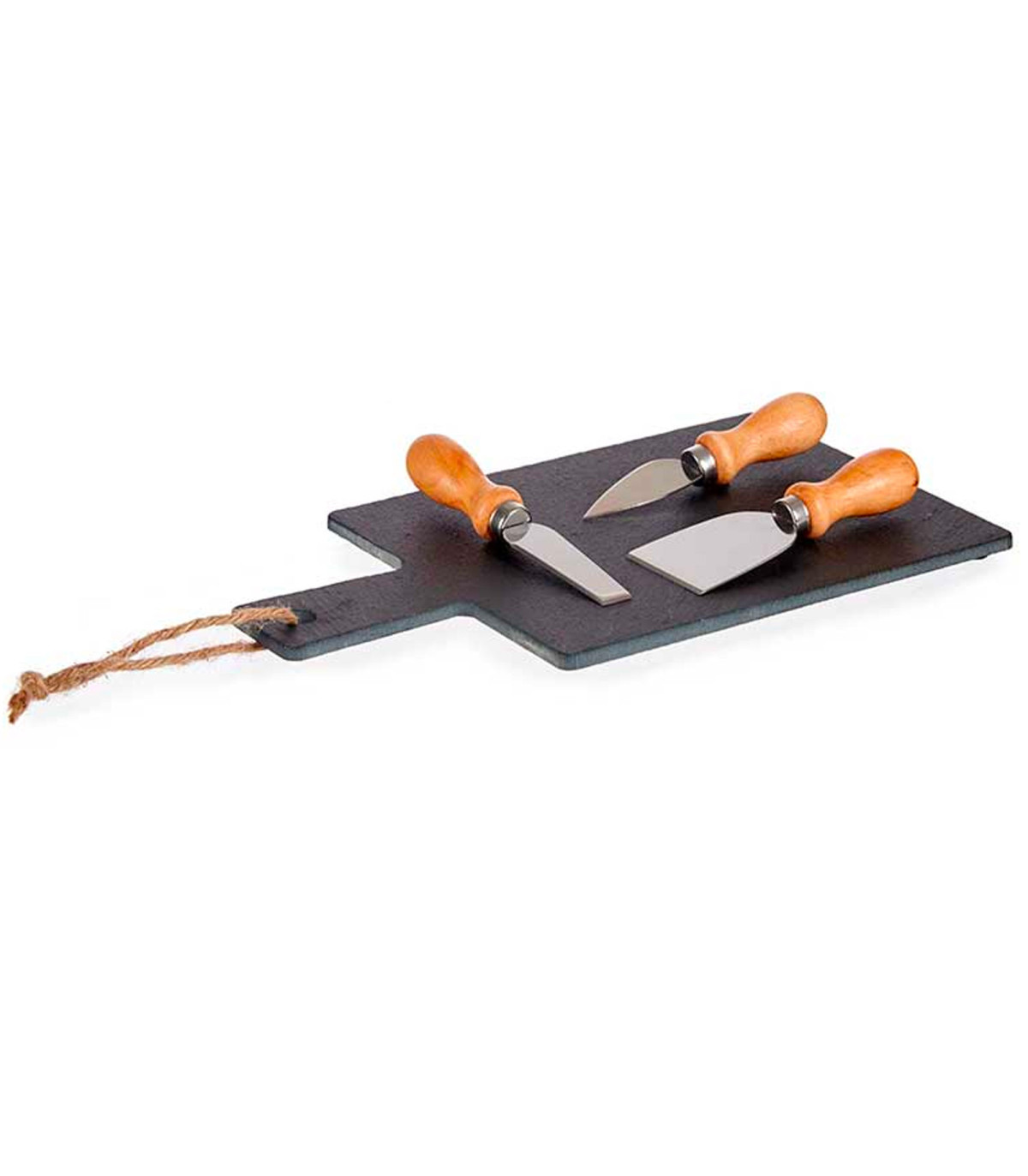wadiga Plateau à fromages en ardoise et ses 3 couteaux de service 30x17x3cm