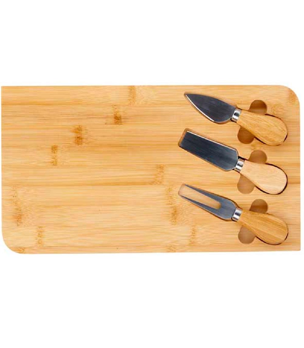 Wadiga Plateau à Fromages En Bambou Et Ses 3 Couteaux De Service 19x34x1.8cm